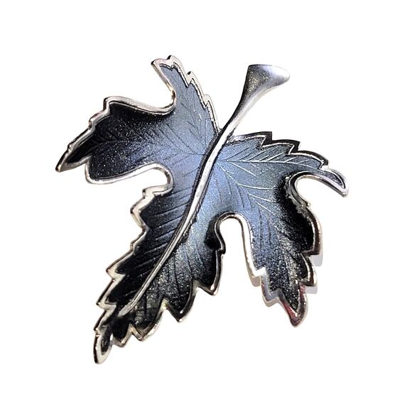 Vintage Silver Tone & Blue Leaf Brooch Pin, Unbranded Nature-Inspired Jewelry - Picture 3 of 8